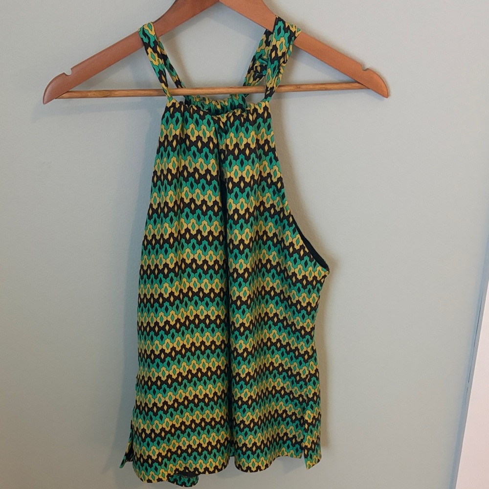 Milly Geometric Print Halter Dress - Teal, Yellow & Black